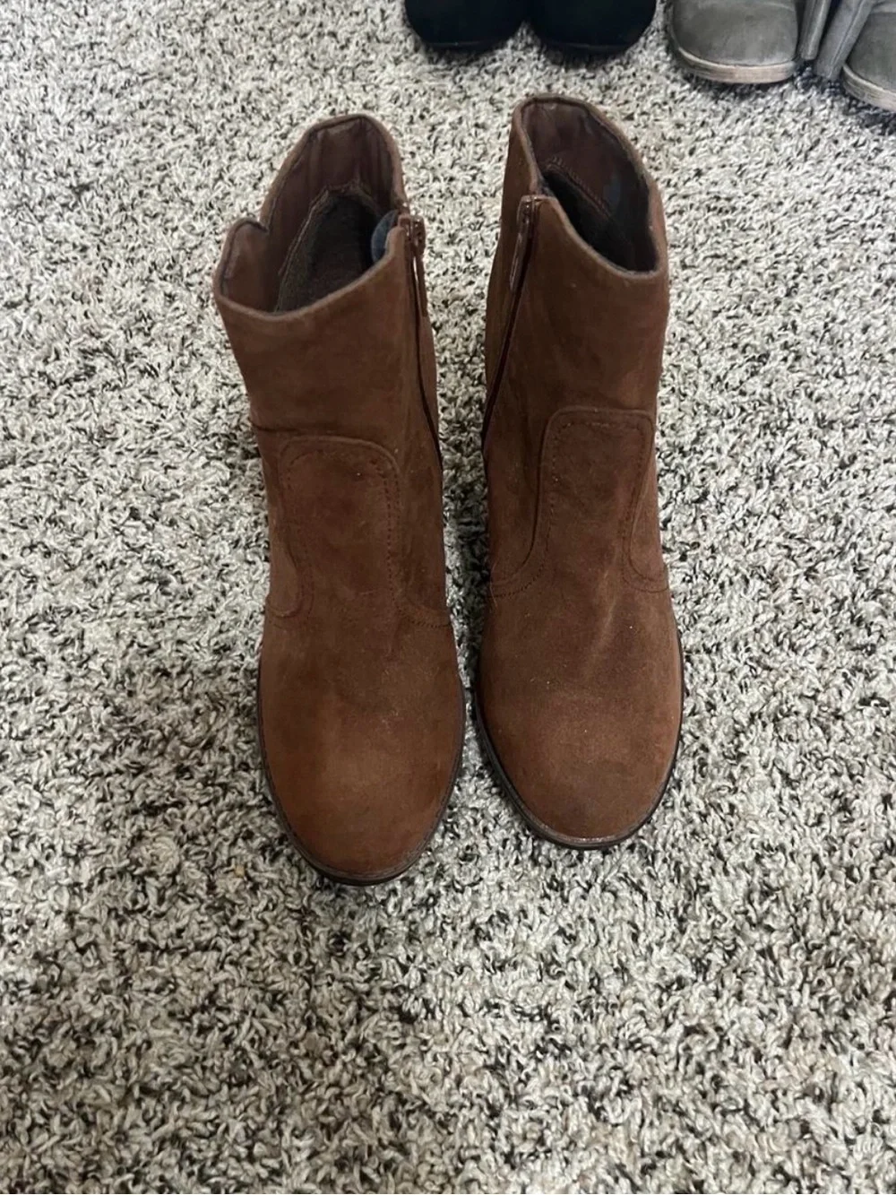 Breckelles Brown Suede Ankle Booties with Side Zip